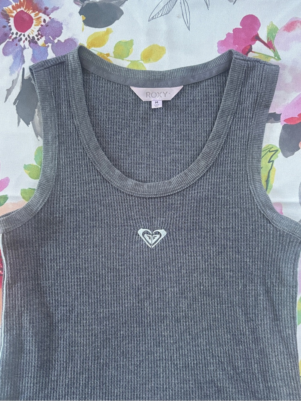 Roxy - Gray Ribbed Scoop Neck Tank with Logo